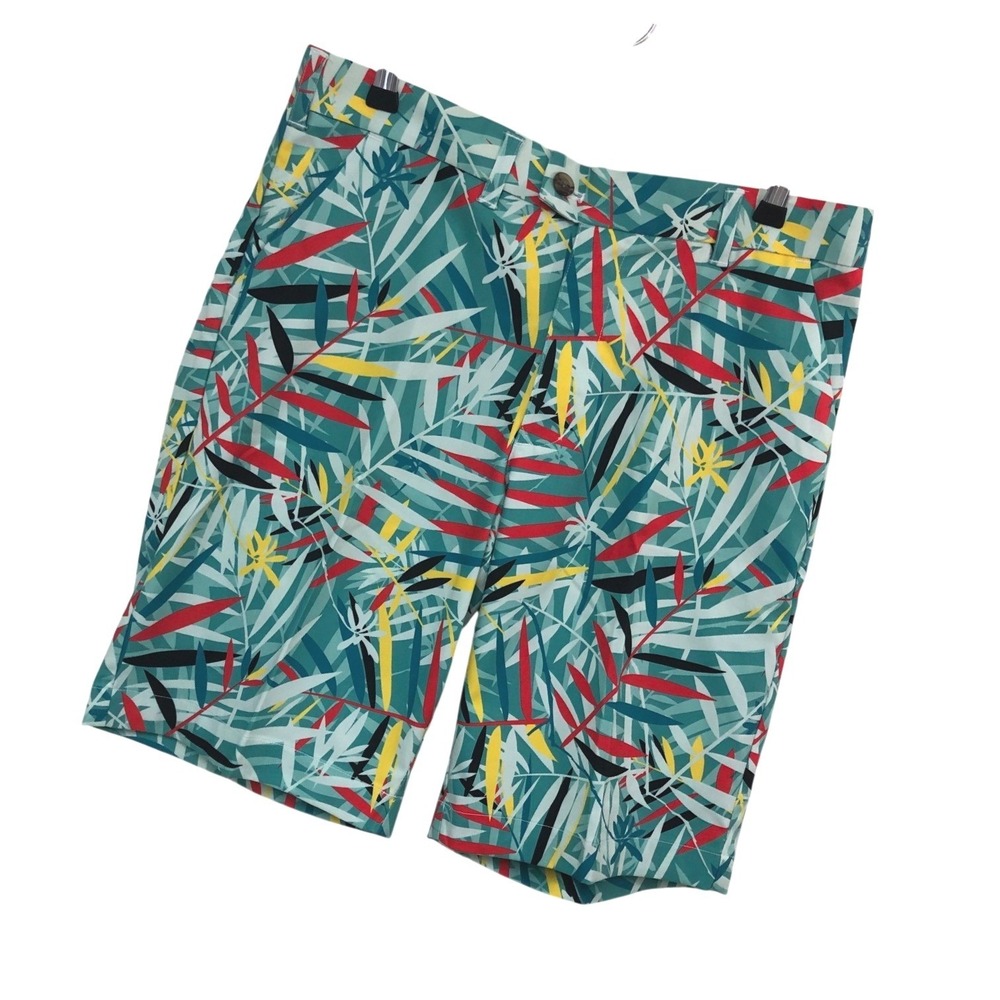 Loudmouth‎ Golf Shorts Tropical Palm Leaf Teal Aloha Preppy Country Club Men 34